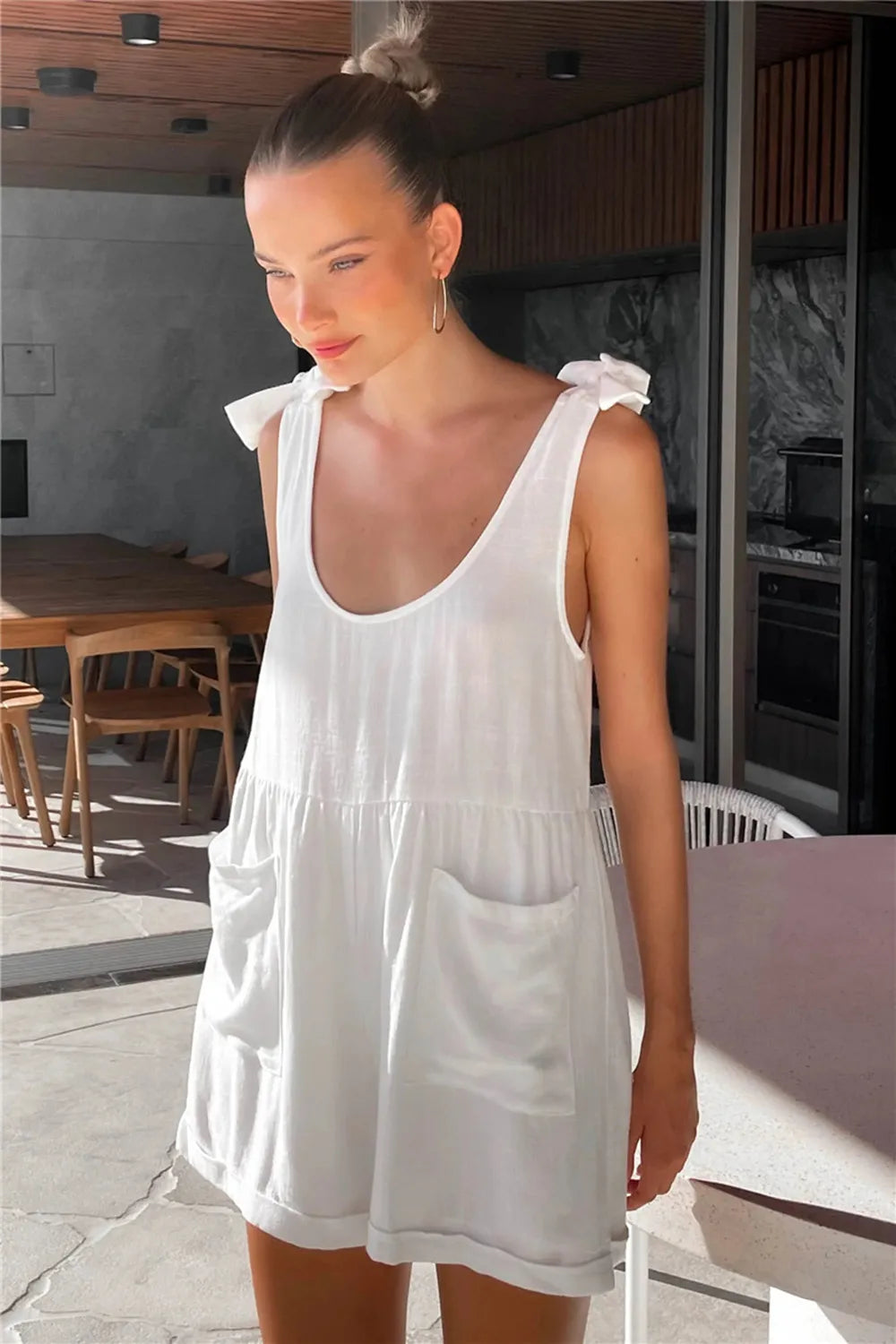 Scoop Neck Tie-Shoulder Romper