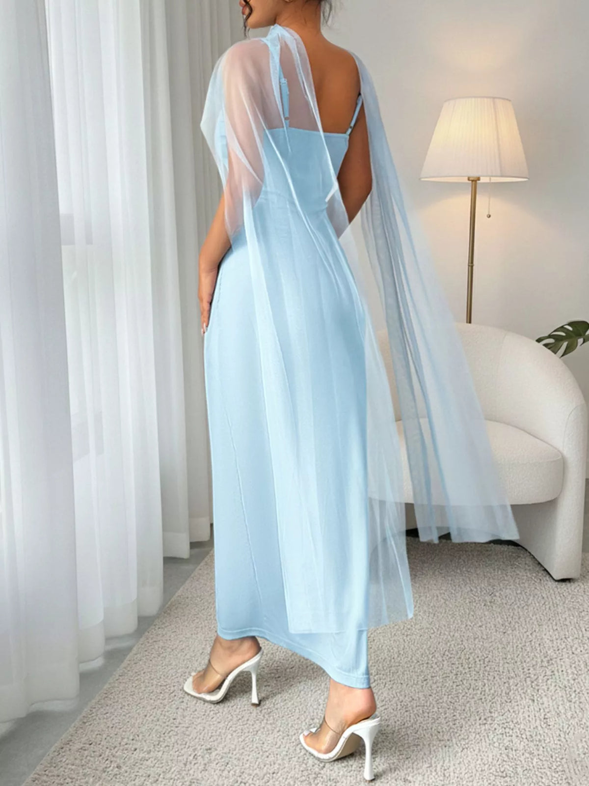 Scoop Neck Bodycon Maxi Dress in Blue