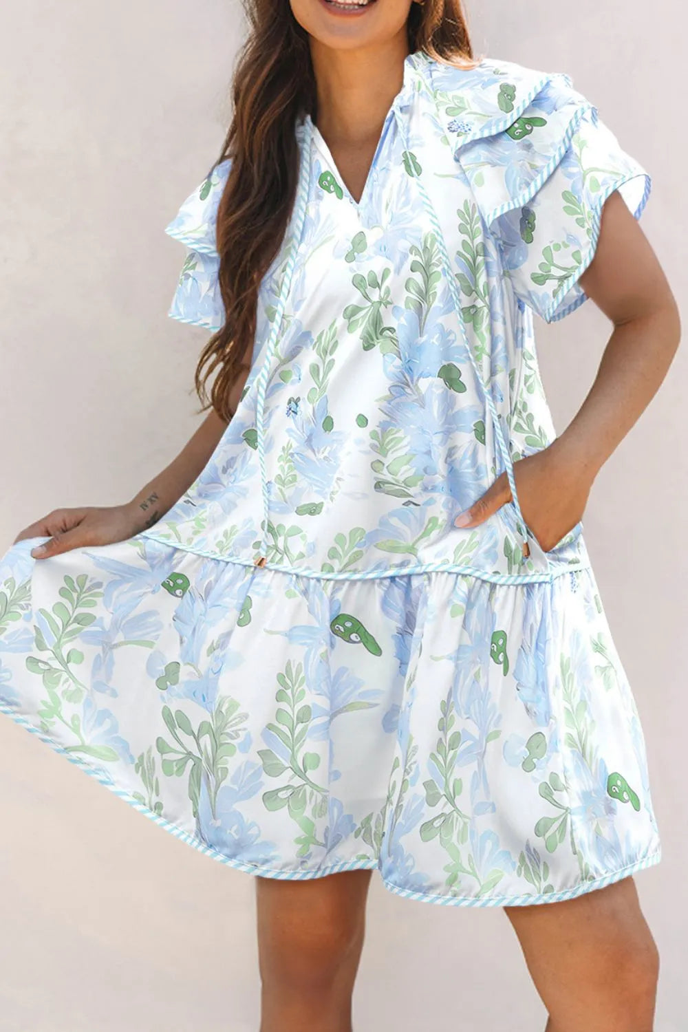 Floral Contrast-Edge Mini Dress
