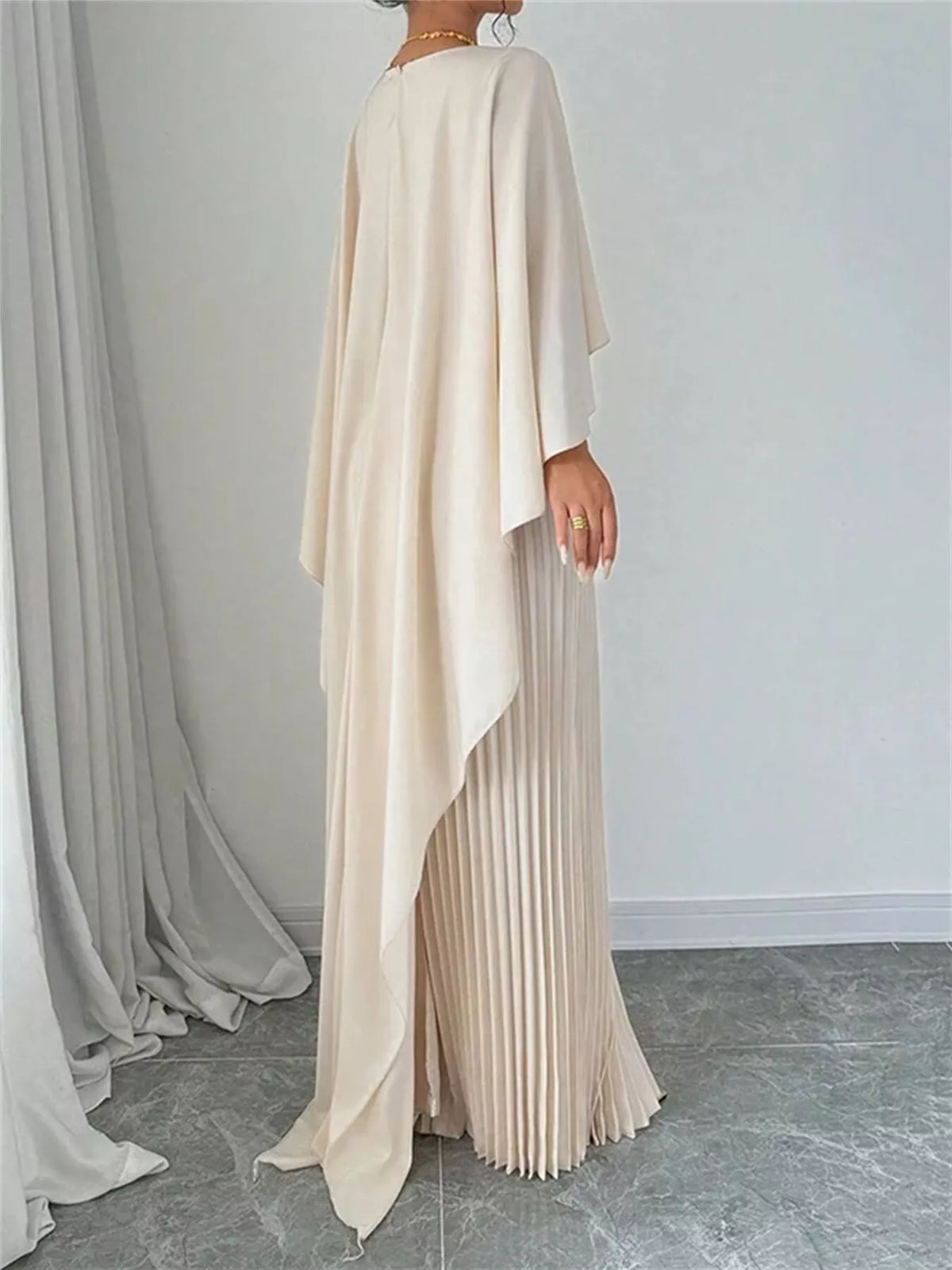 Cape Pleated Maxi Dress