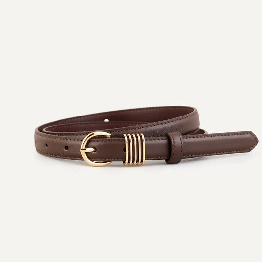 Ilussa Skinny Leather Belt with Gold Buckle — Coffee