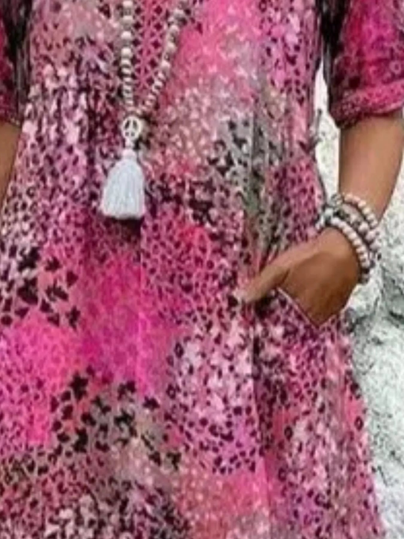 Printed V-Neck Half Sleeve Dress