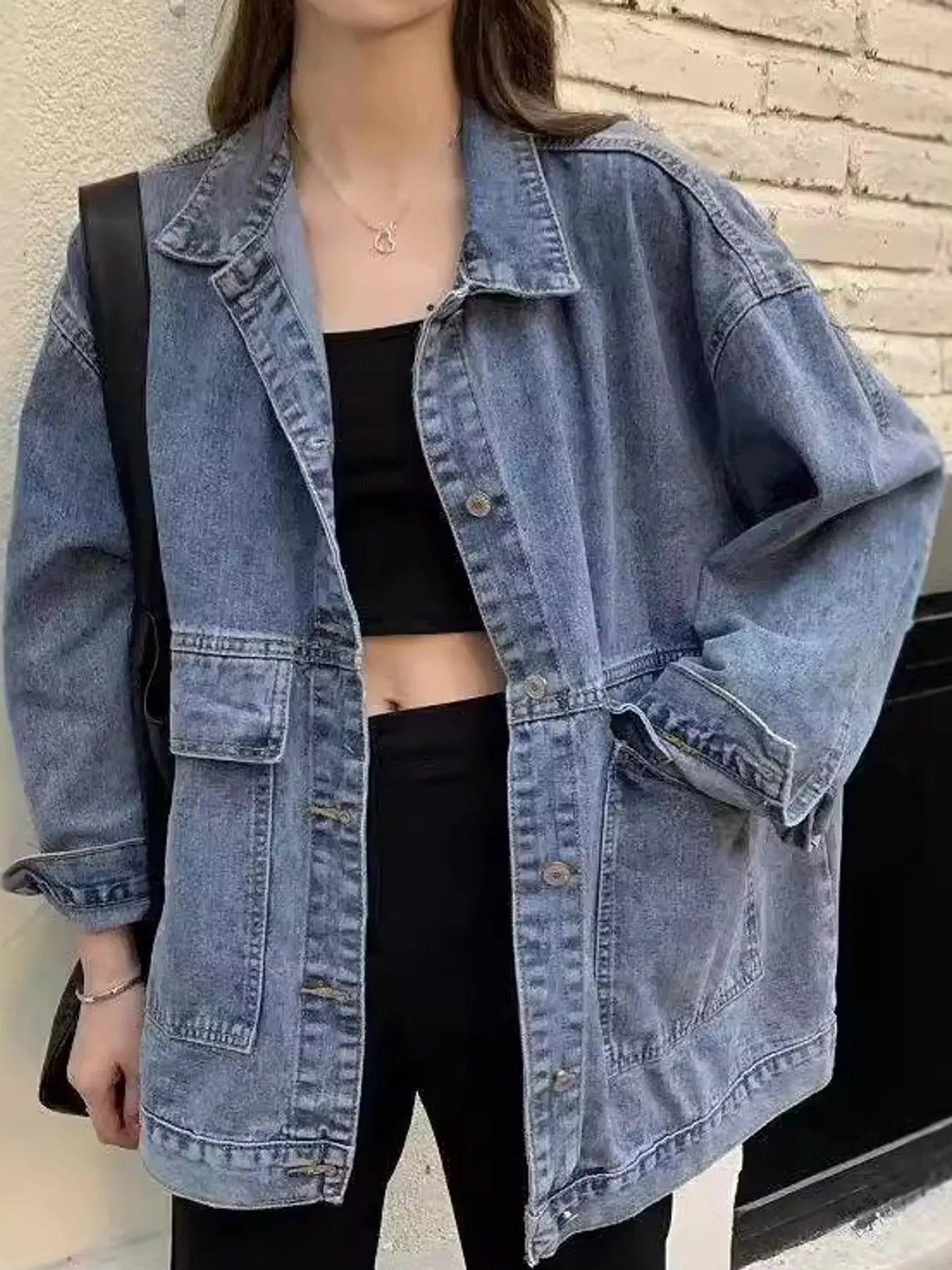 Oversized Denim Jacket with Utility Pockets