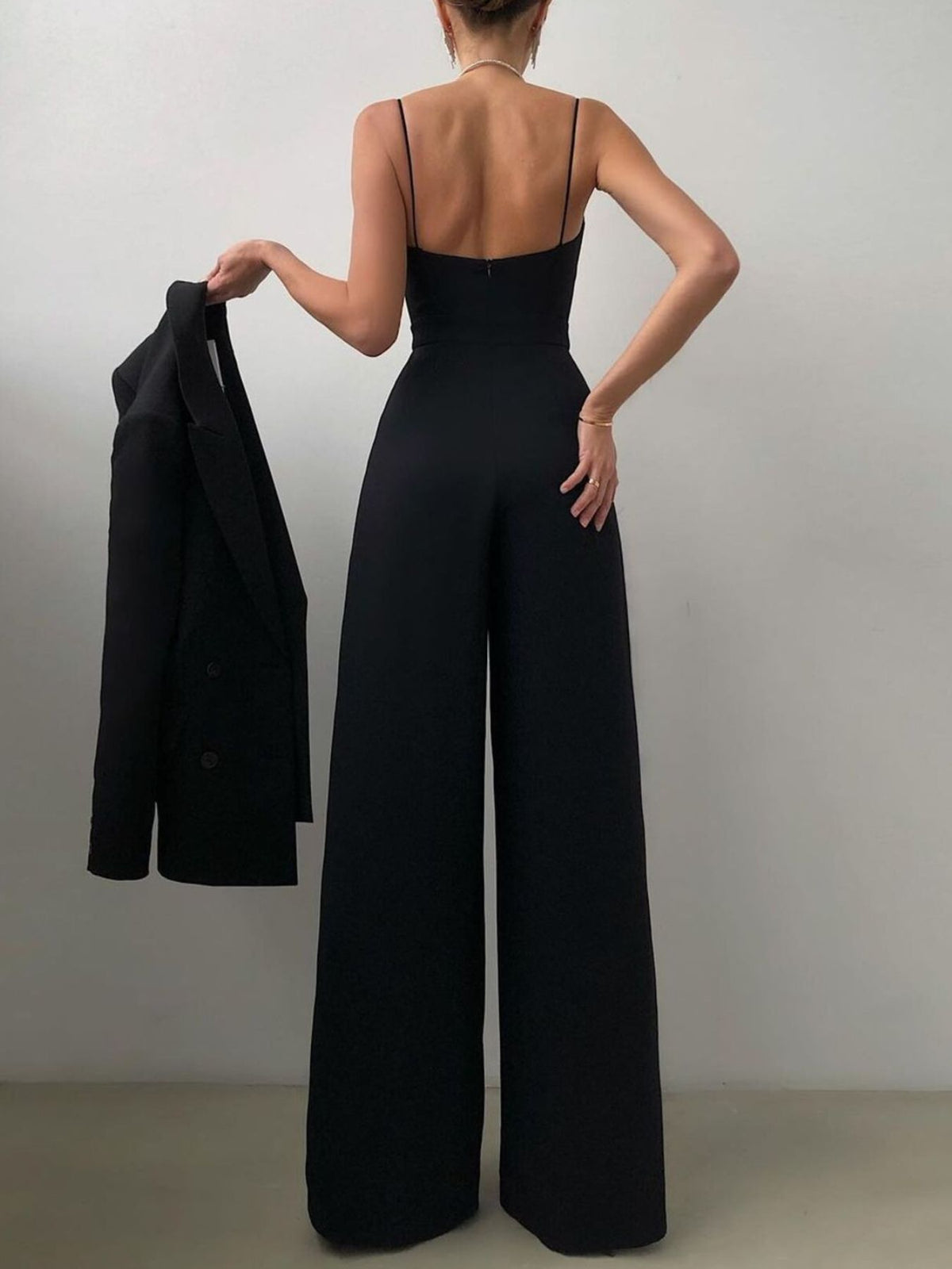 Ruched Wide Leg Jumpsuit with Spaghetti Straps