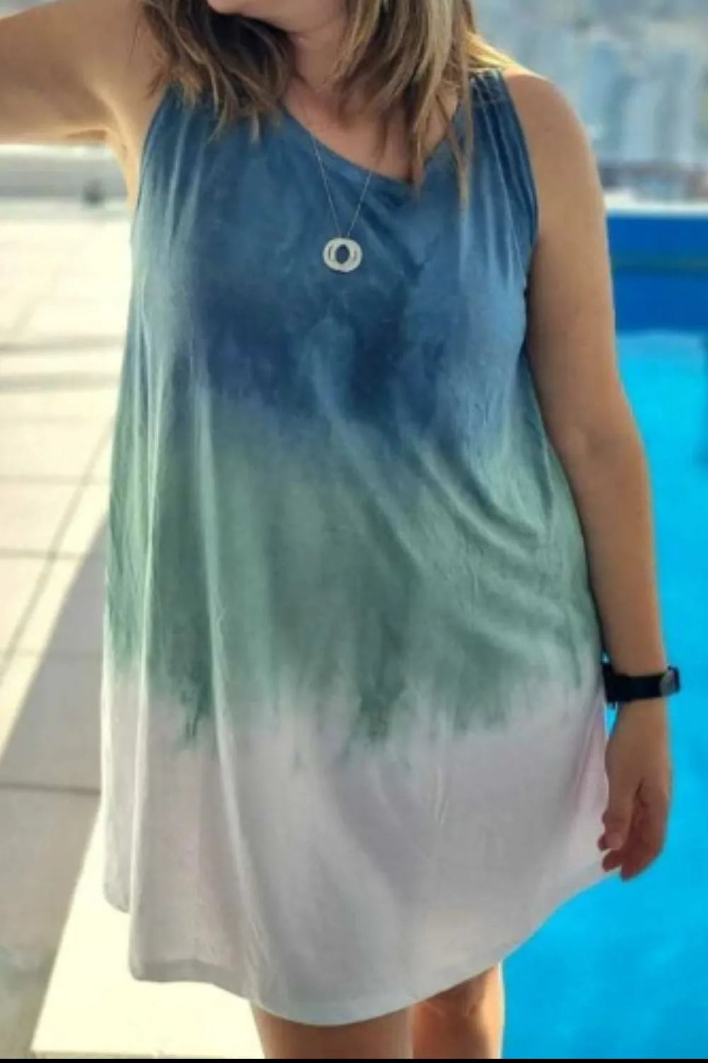 Tie-Dye Sleeveless Mini Tank Dress in Camel
