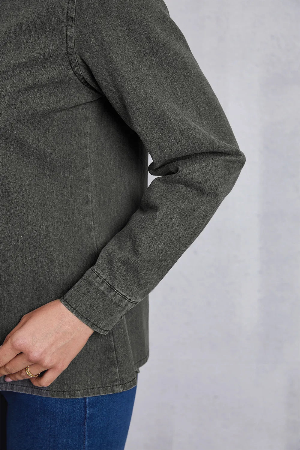 Collared Denim Top in Dark Gray by Y.Y@Denim