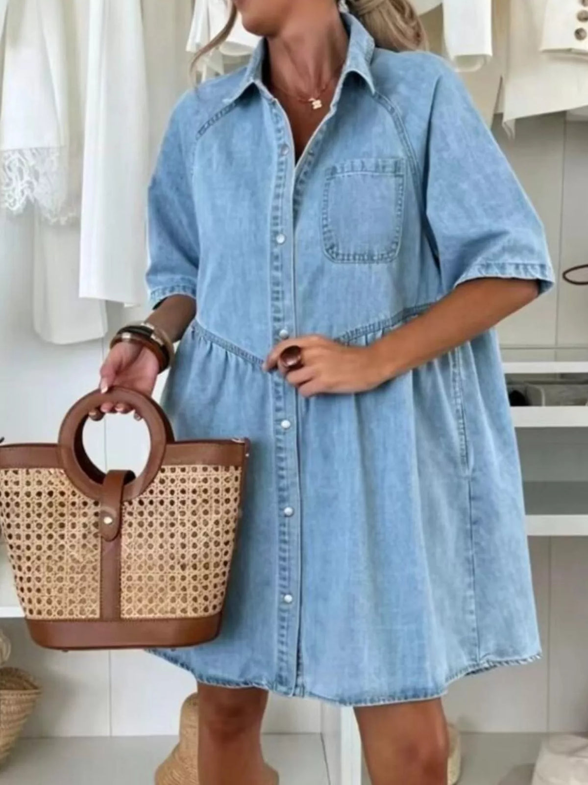 Button-Up Denim Shirt Dress