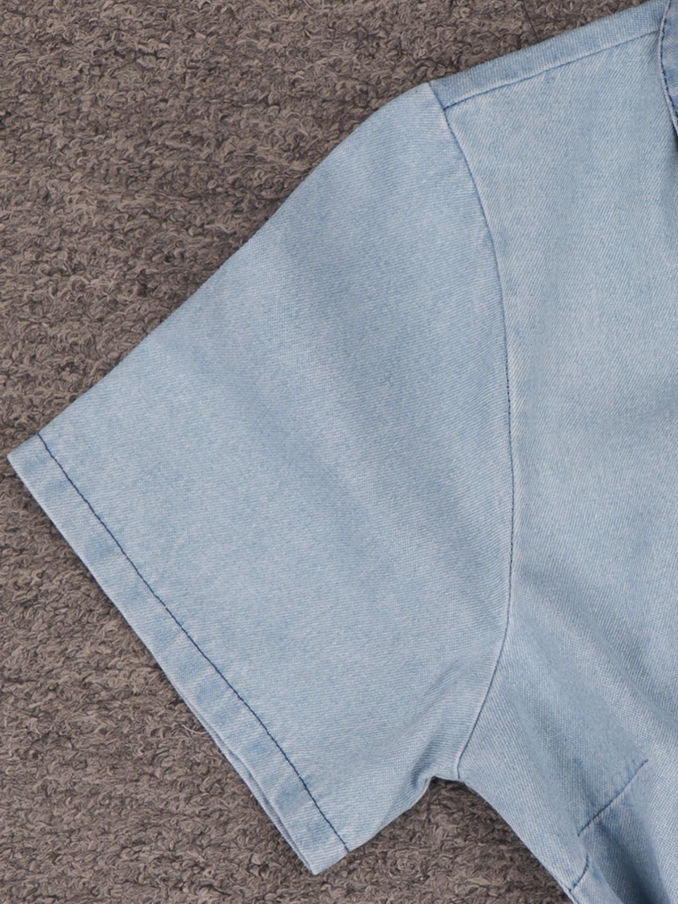 Zip-Front Short Sleeve Denim Dress by Yolan House