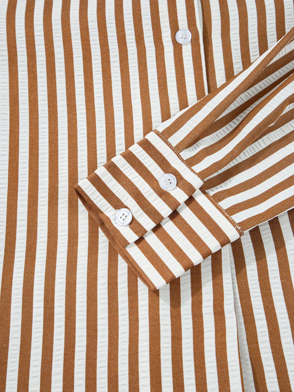 Collared Long Sleeve Mini Shirt Dress in Brown Stripe