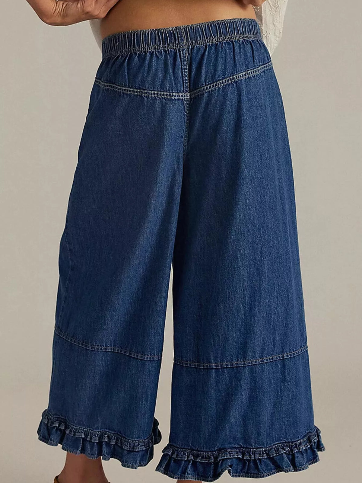 Wide-Leg Ruffle Hem Jeans