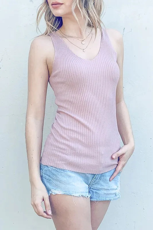 And The Why Ribbed Knit Slim Tank in Mauve