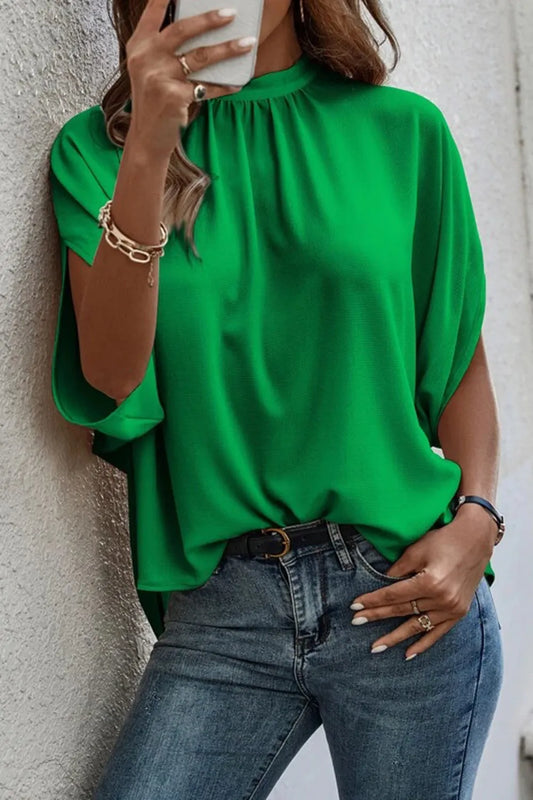 Tie-Back Slit Half-Sleeve Blouse