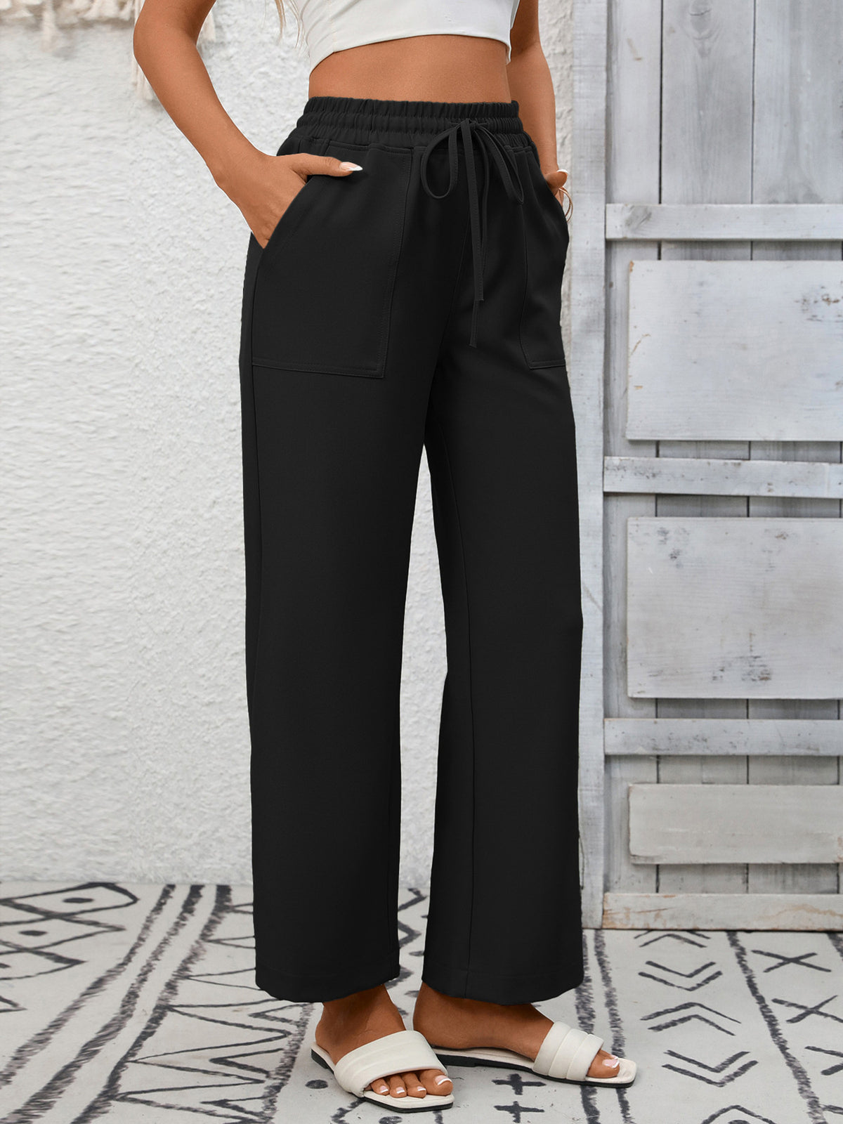 Casual Drawstring Wide-Leg Pants