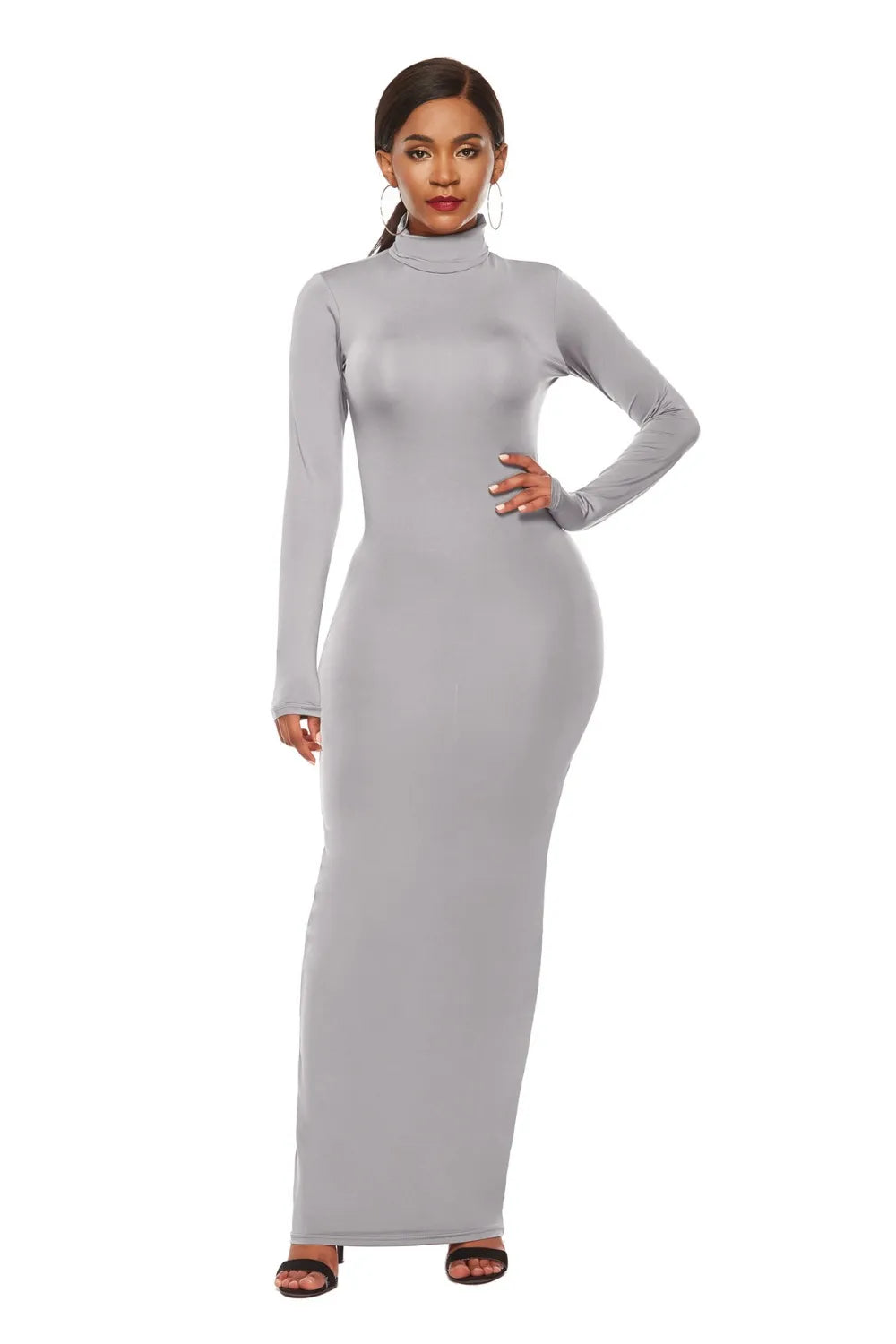 Mock Neck Long Sleeve Maxi Dress
