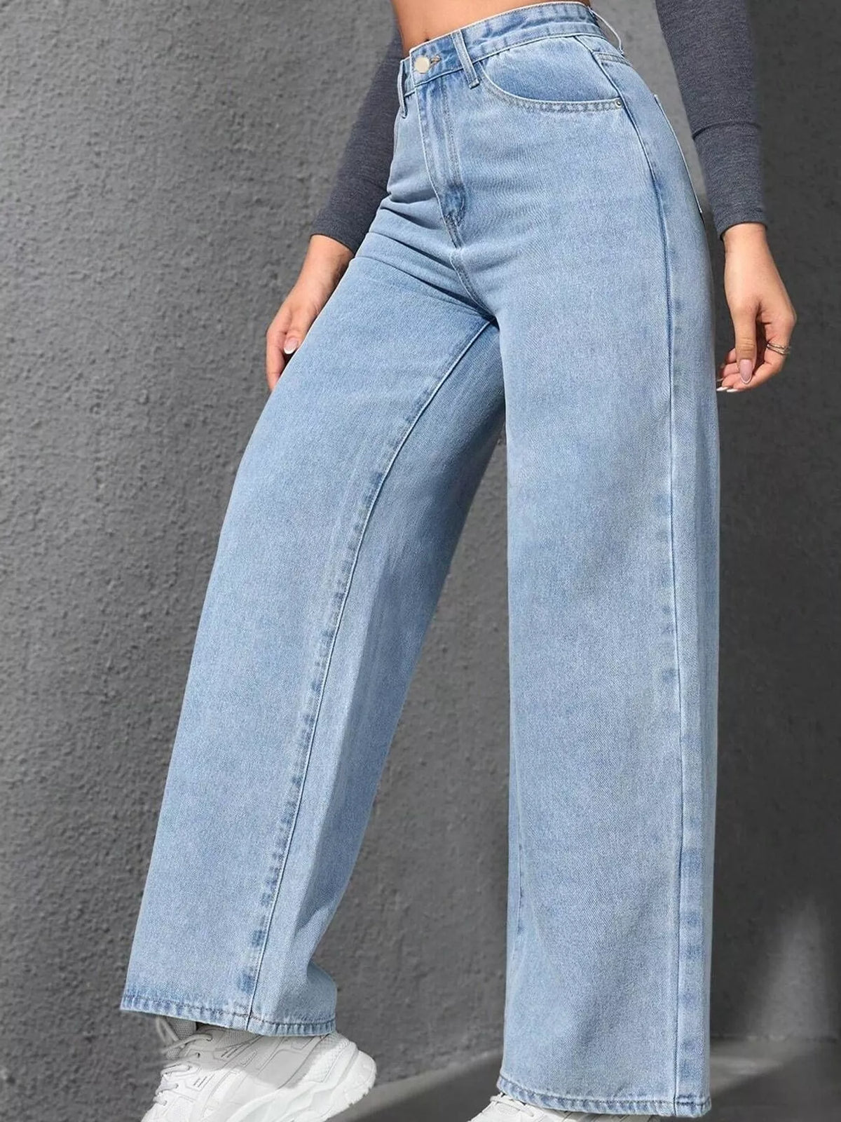 High-Waisted Wide Leg Jeans with Pockets