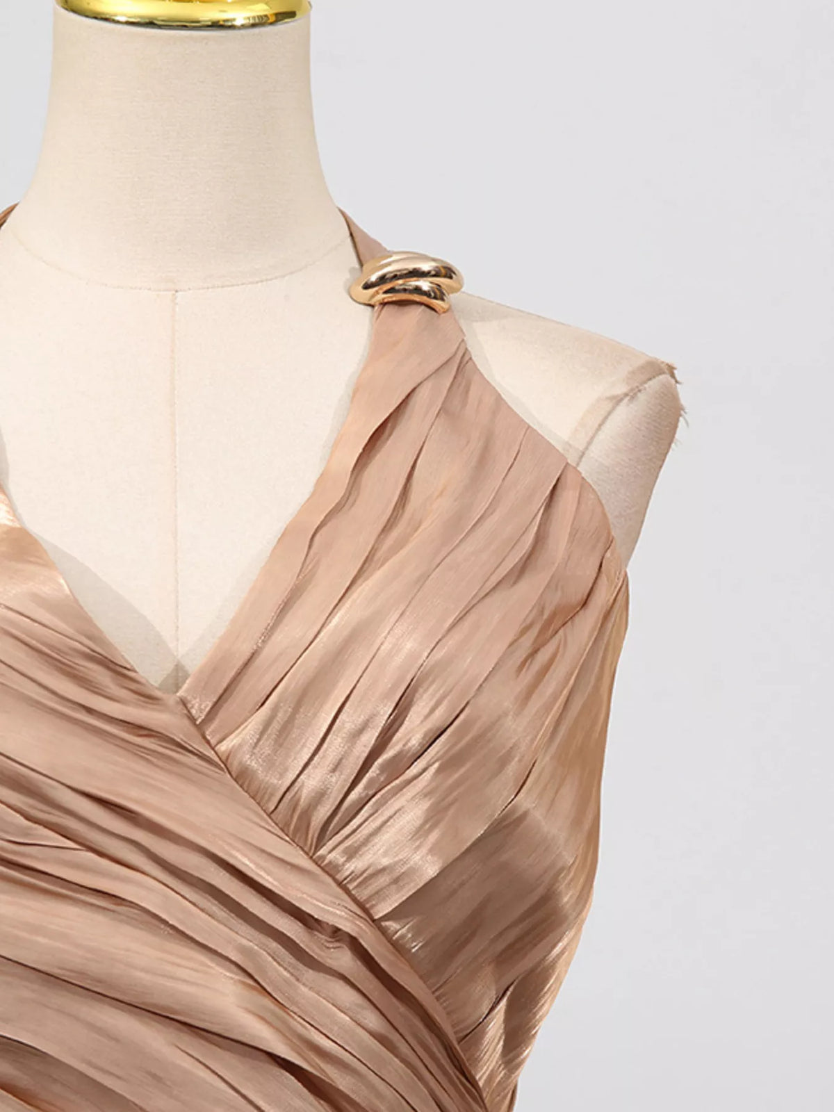 Ruched Halter Maxi Dress in Champagne