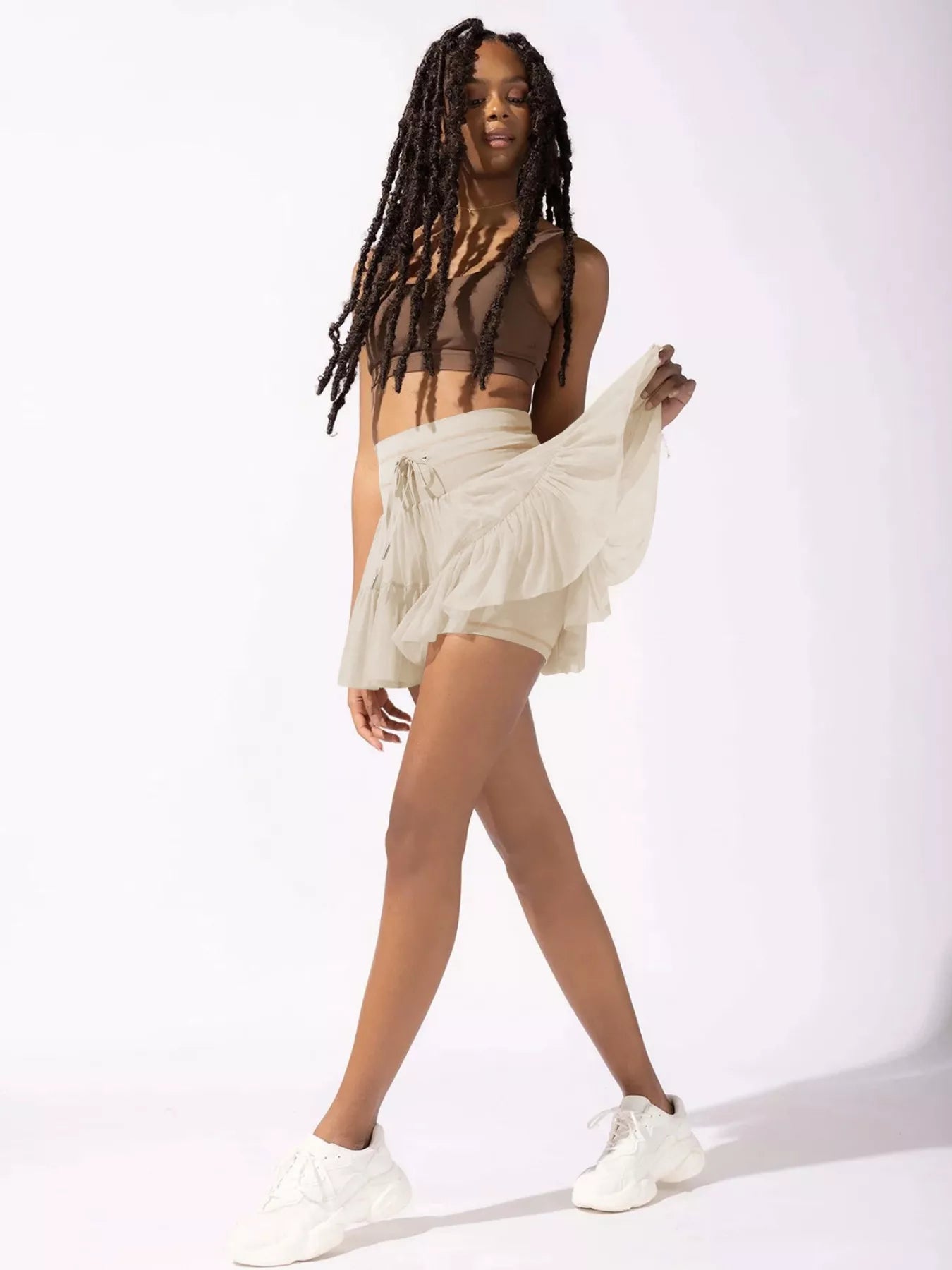 High-Waist Lace-Trim Tiered Skort