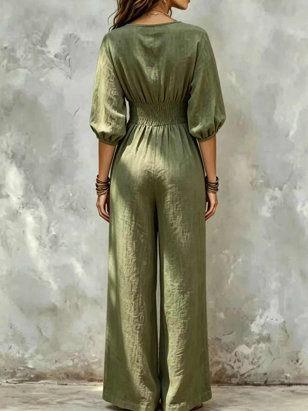 Smocked Waist Wide-Leg Jumpsuit
