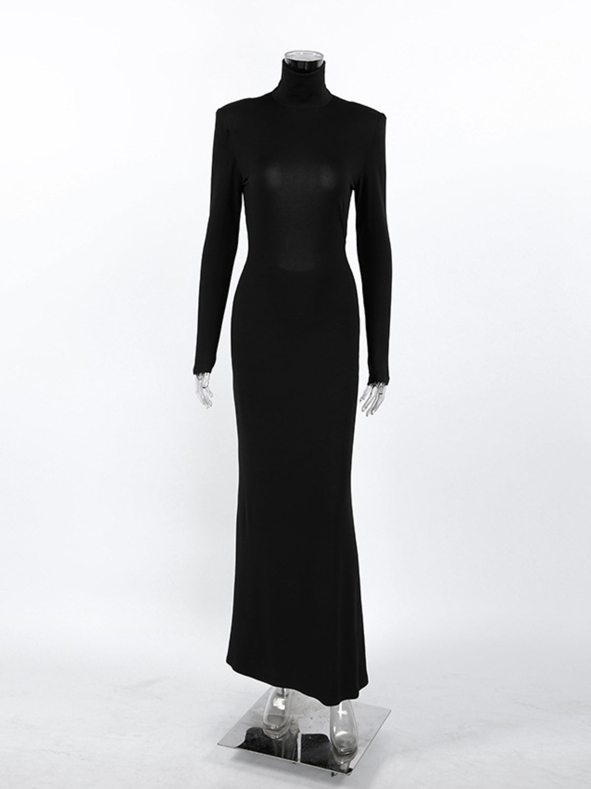 Backless Turtleneck Maxi Dress in Black