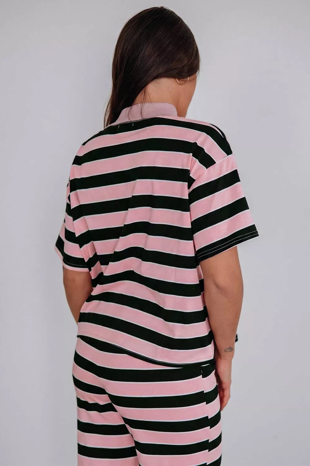 Loose Tee and Pants Set in Pink Stripe