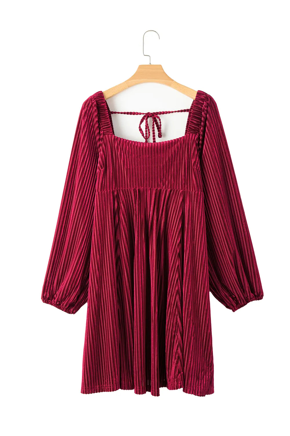 Square Neck Ruched Mini Dress in Burgundy