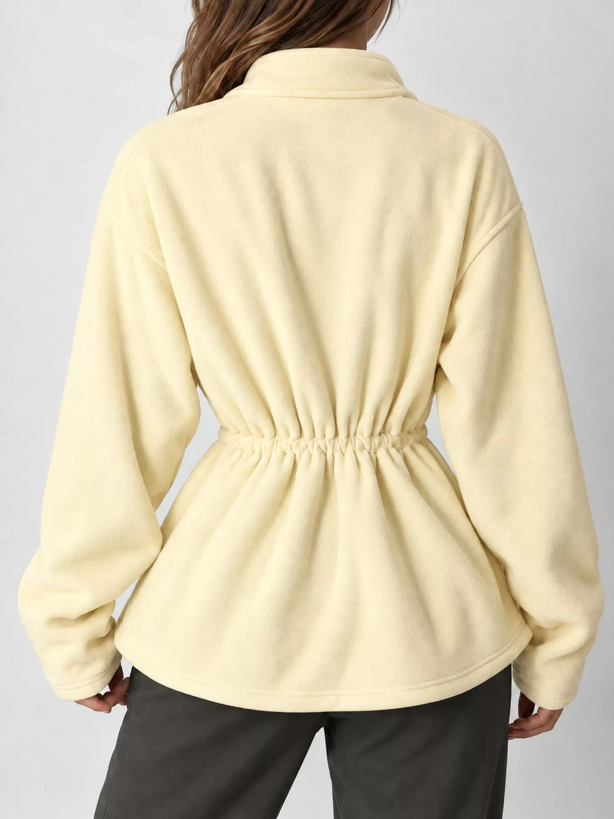 Drawstring Fleece Zip-Up Jacket