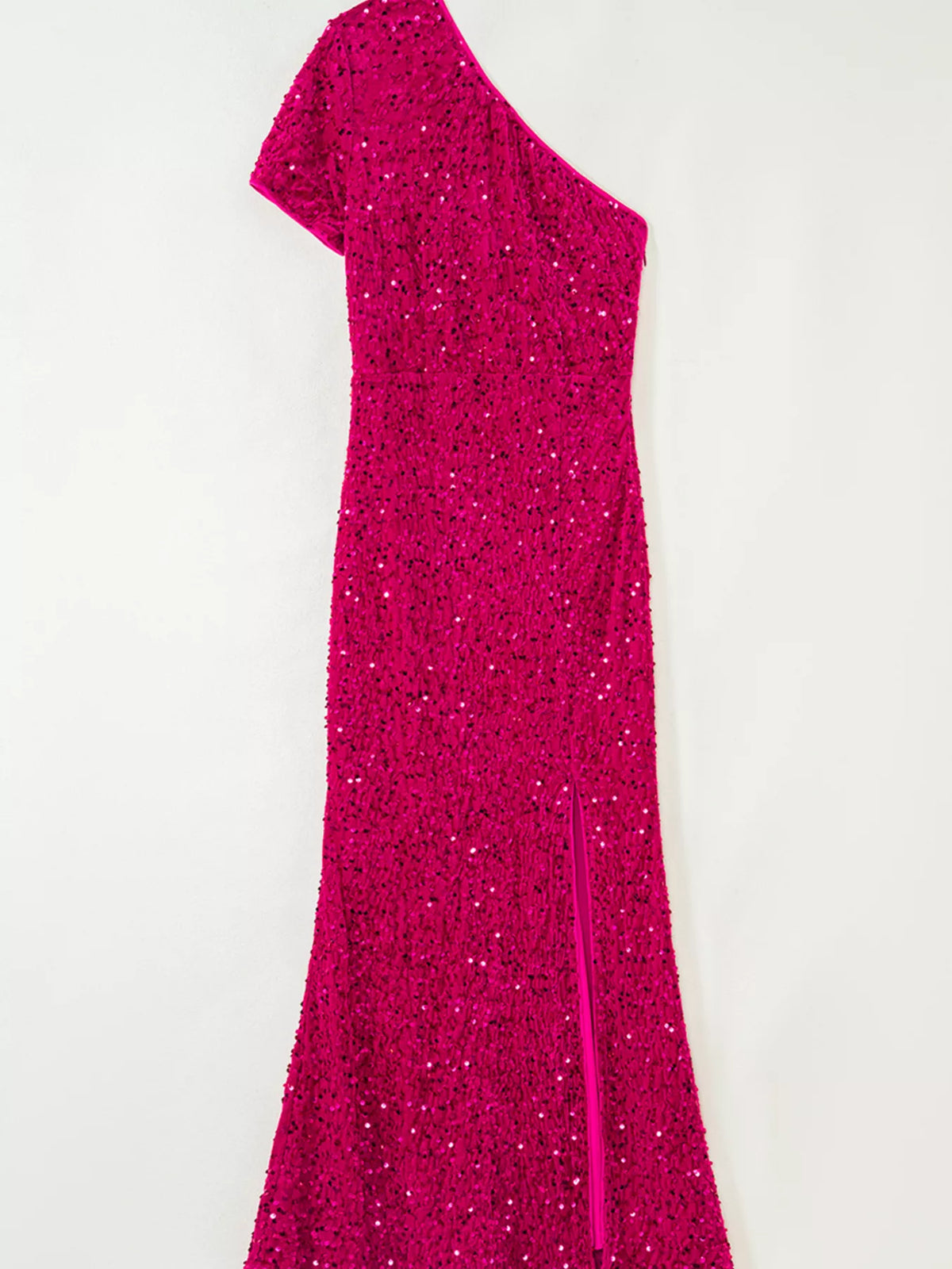 Sequin One-Shoulder Dress in Cerise