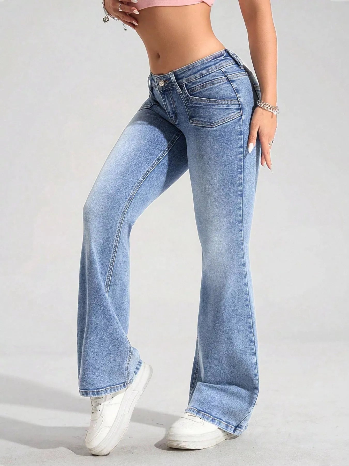 Washed Flare Leg Jeans in Blue