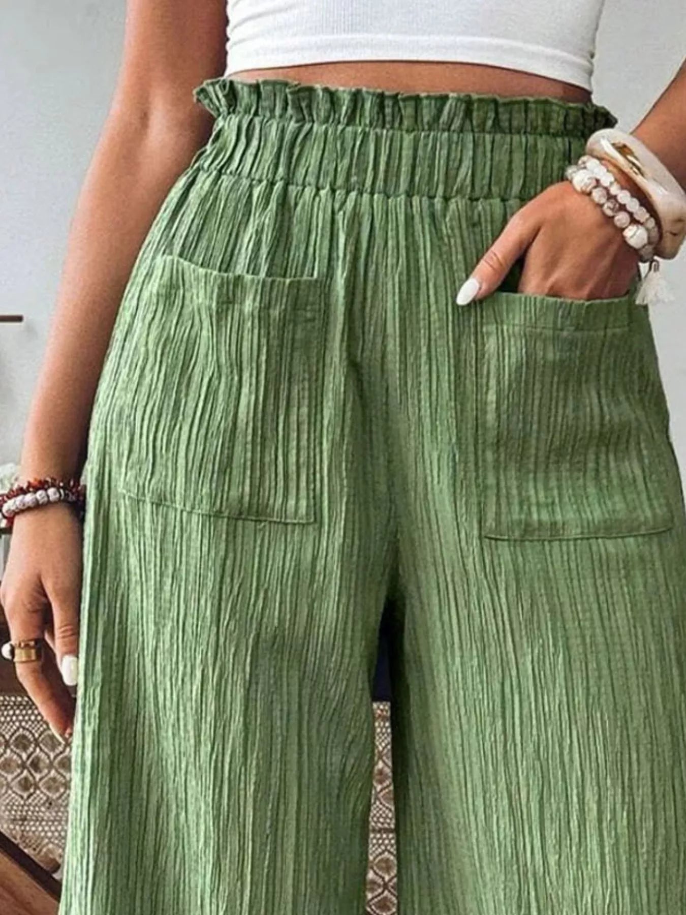 Ruched Frill Wide Leg Pants