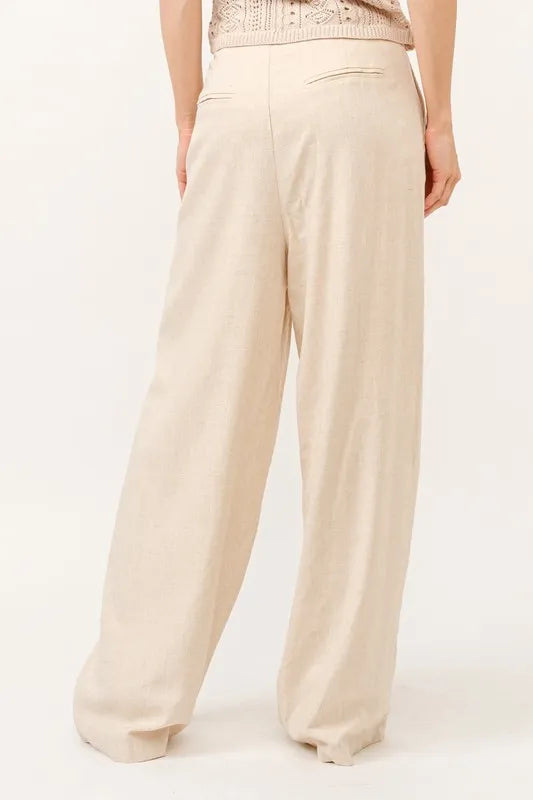 And The Why High-Rise Wide Leg Linen Pants in Oatmeal