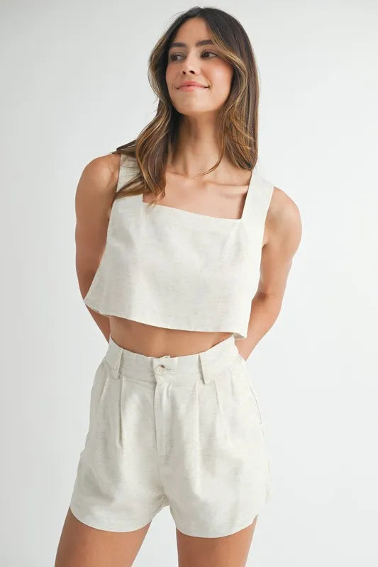 Sleeveless Crop Top & Shorts Set in Oatmeal