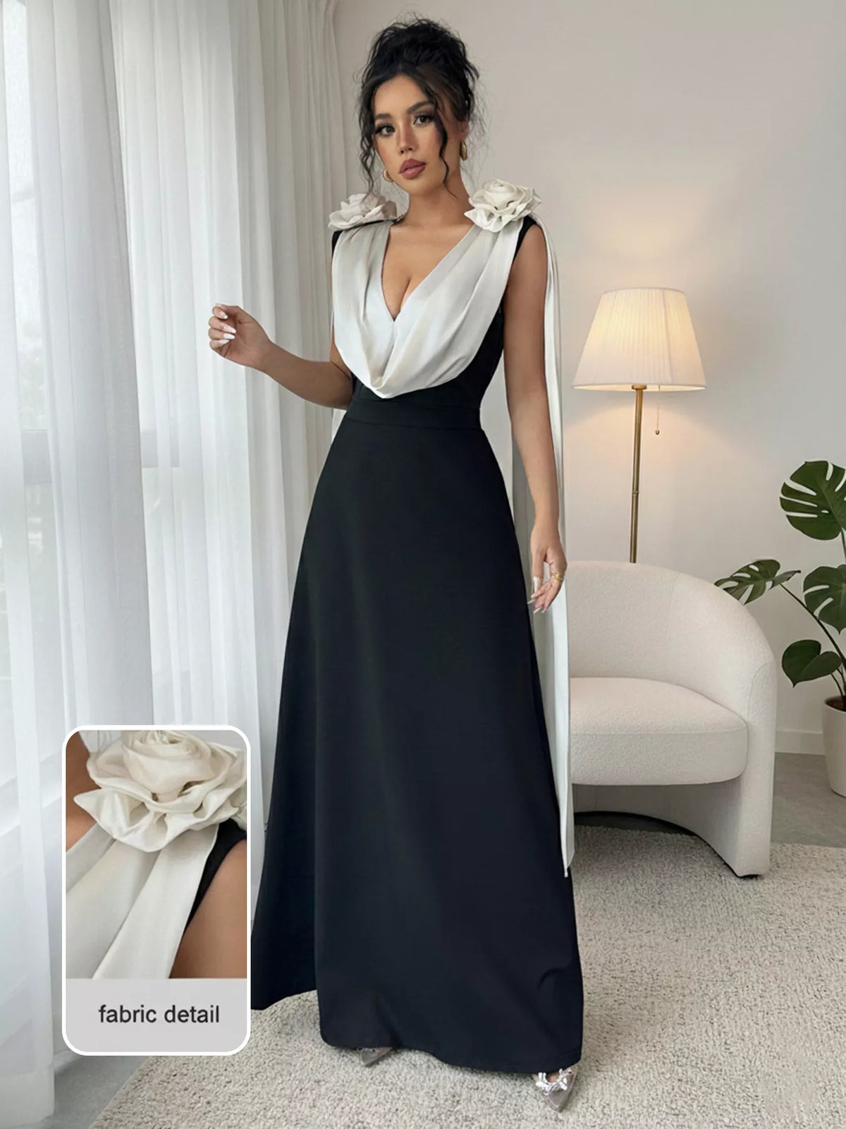 Floral Applique Two-Tone Maxi Dress