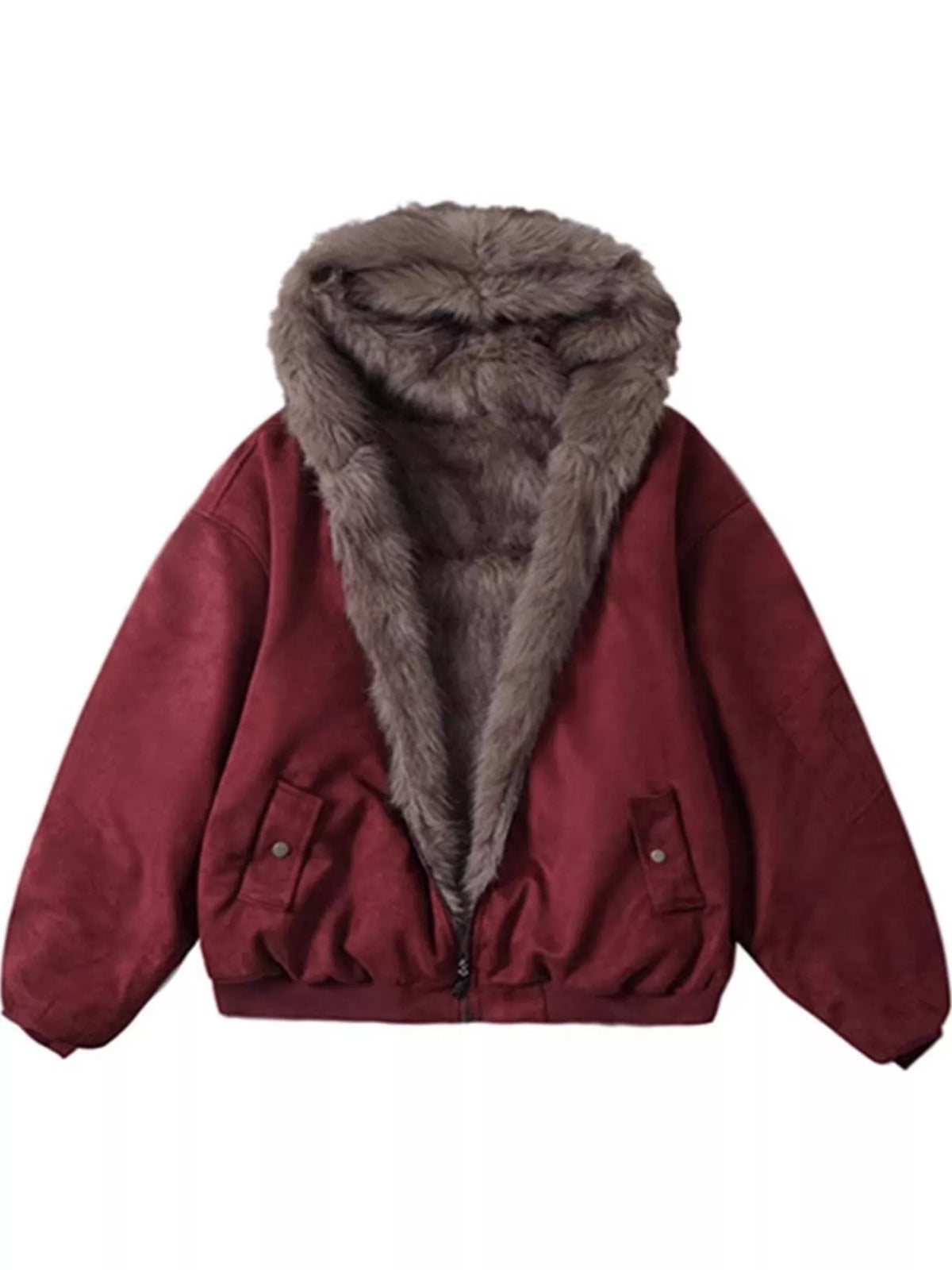 Oversized Faux Fur Trimmed Suede Bomber Jacket