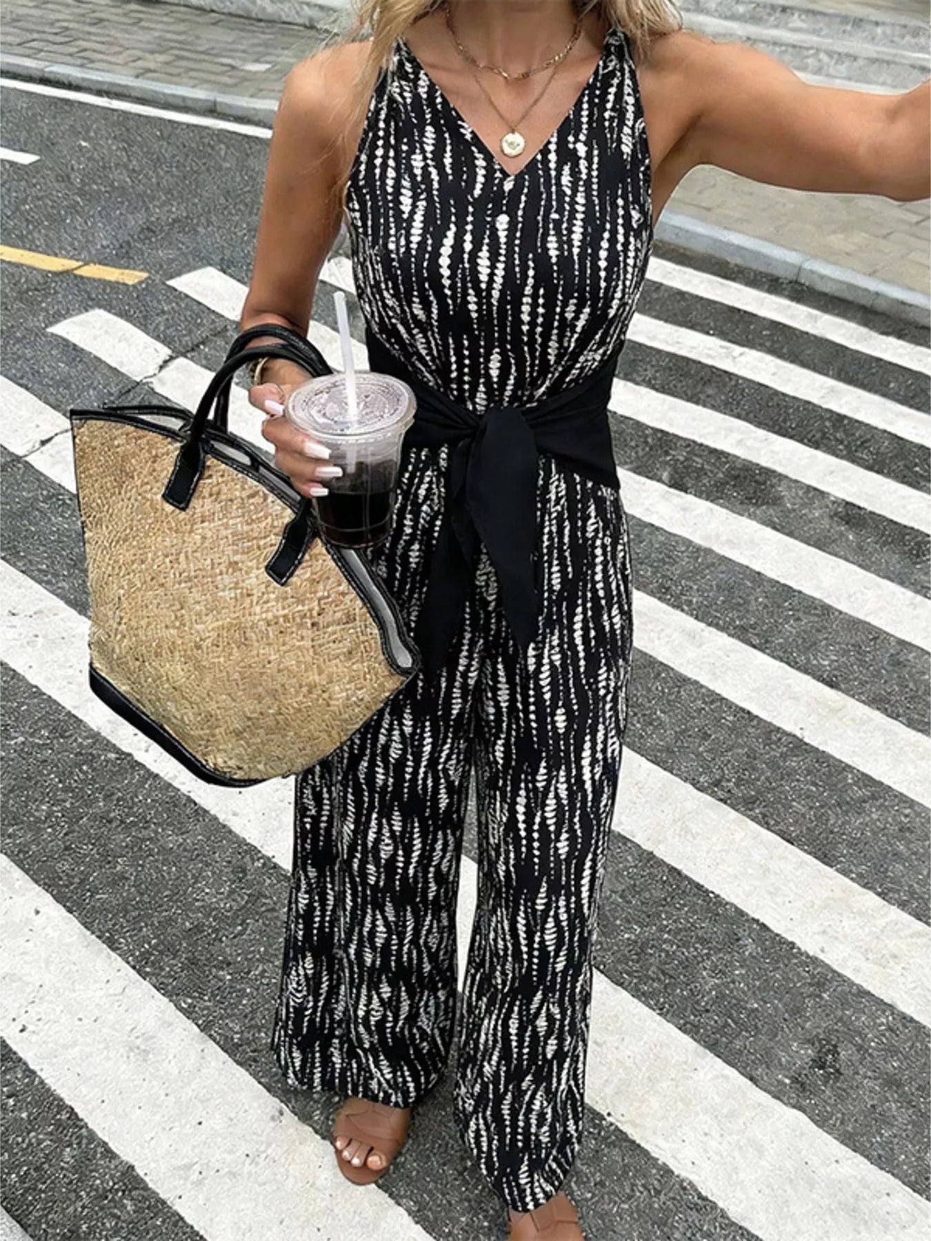 Printed Wide-Leg Jumpsuit