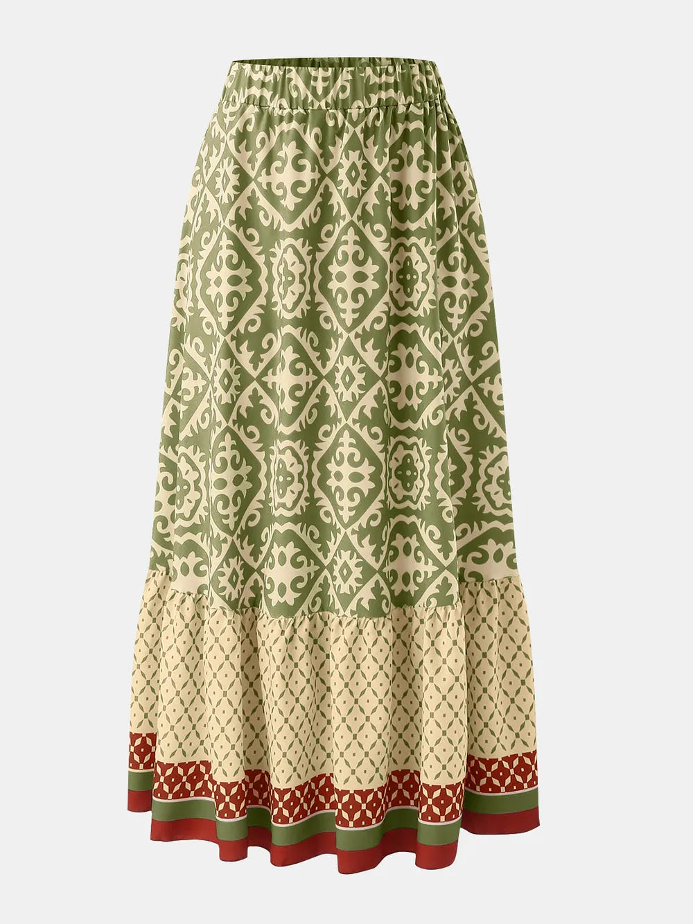 Geometric Print Elastic-Waist Maxi Skirt