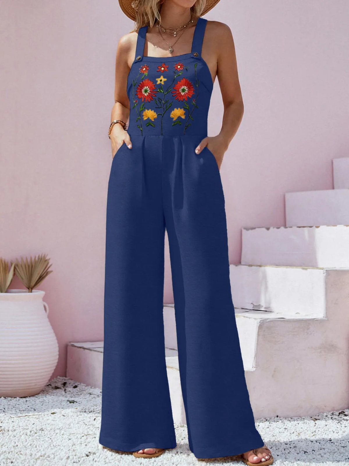 Floral Embroidered Wide-Leg Jumpsuit