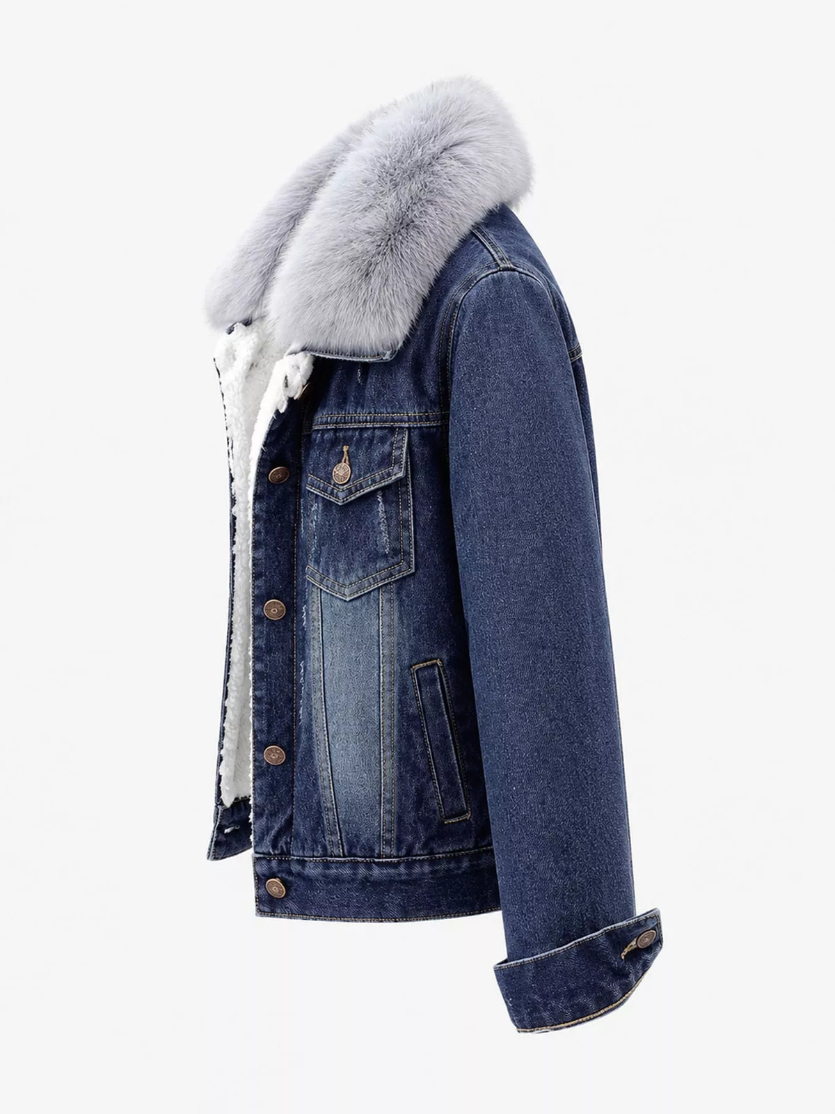 Sherpa-Lined Distressed Denim Jacket