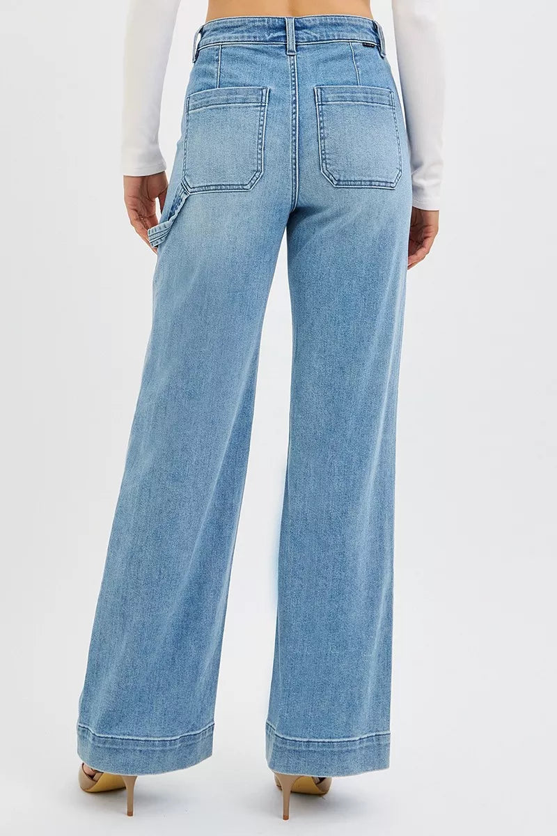 Risen High Rise Straight Leg Jeans in Medium Wash