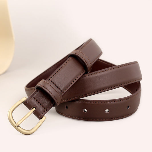Ilussa Skinny Leather Belt with Golden Buckle — Classic Coffee