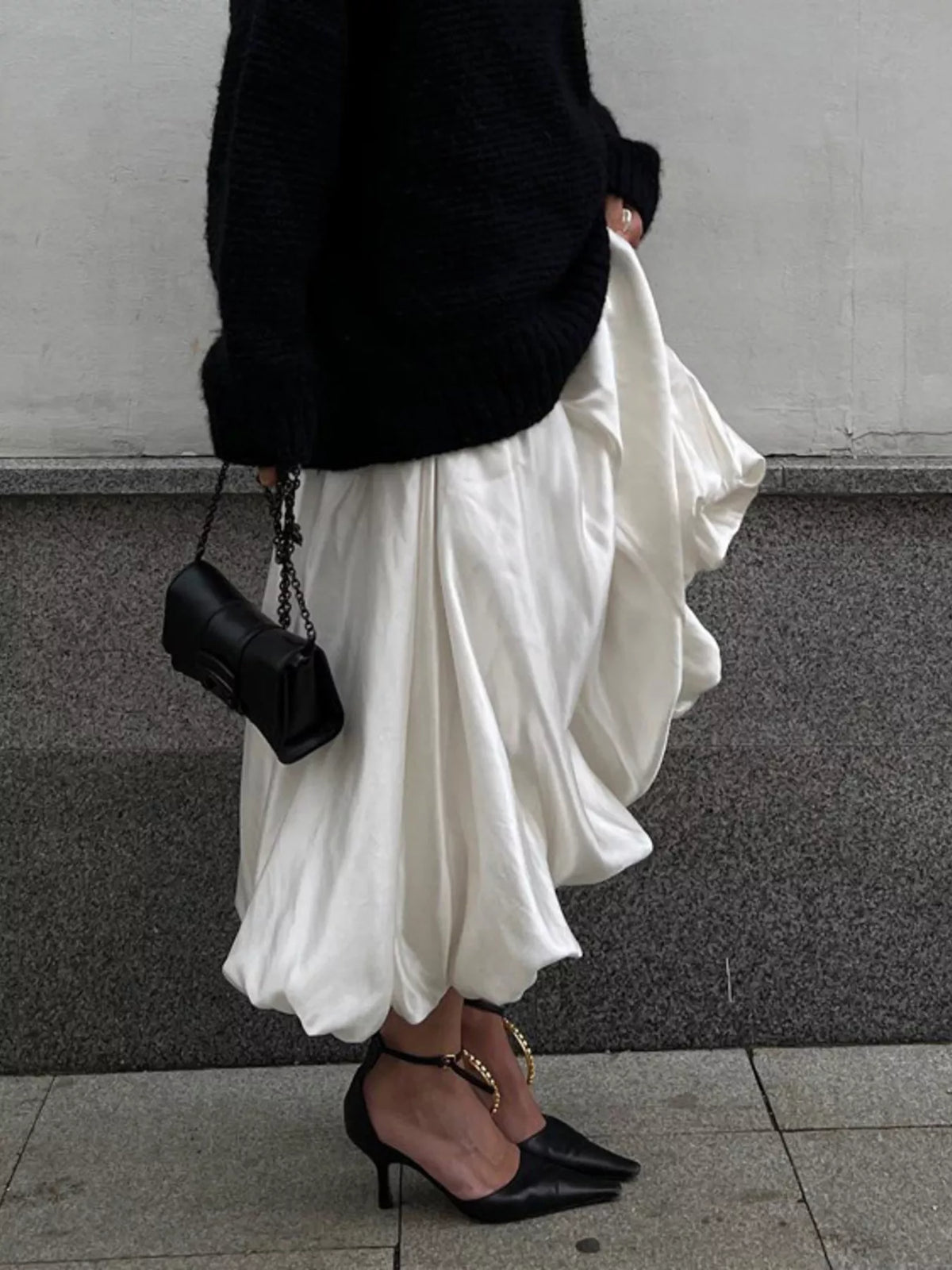 Flowy Satin Maxi Skirt in Beige