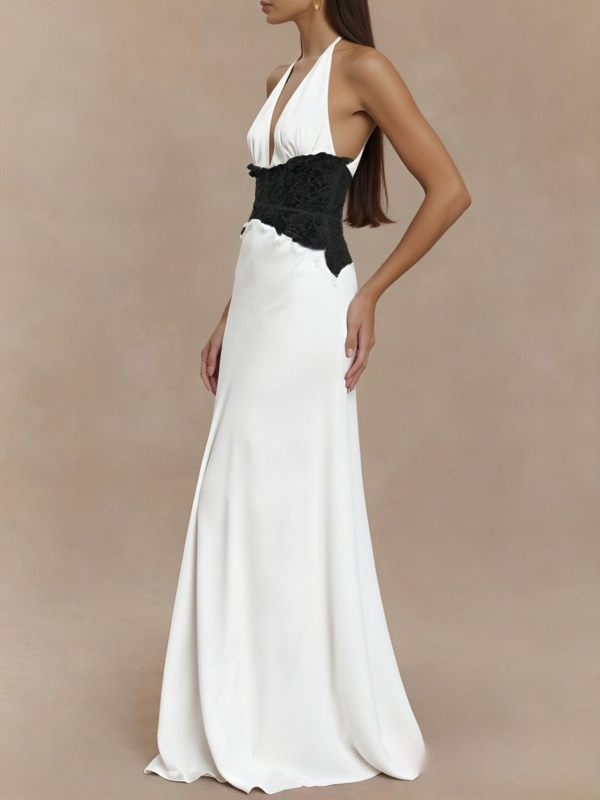 Halter Neck Lace-Trimmed Maxi Dress by Mystique Q