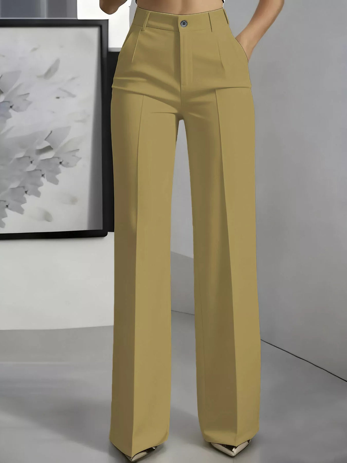 High-Waisted Wide-Leg Pants with Seam Detail