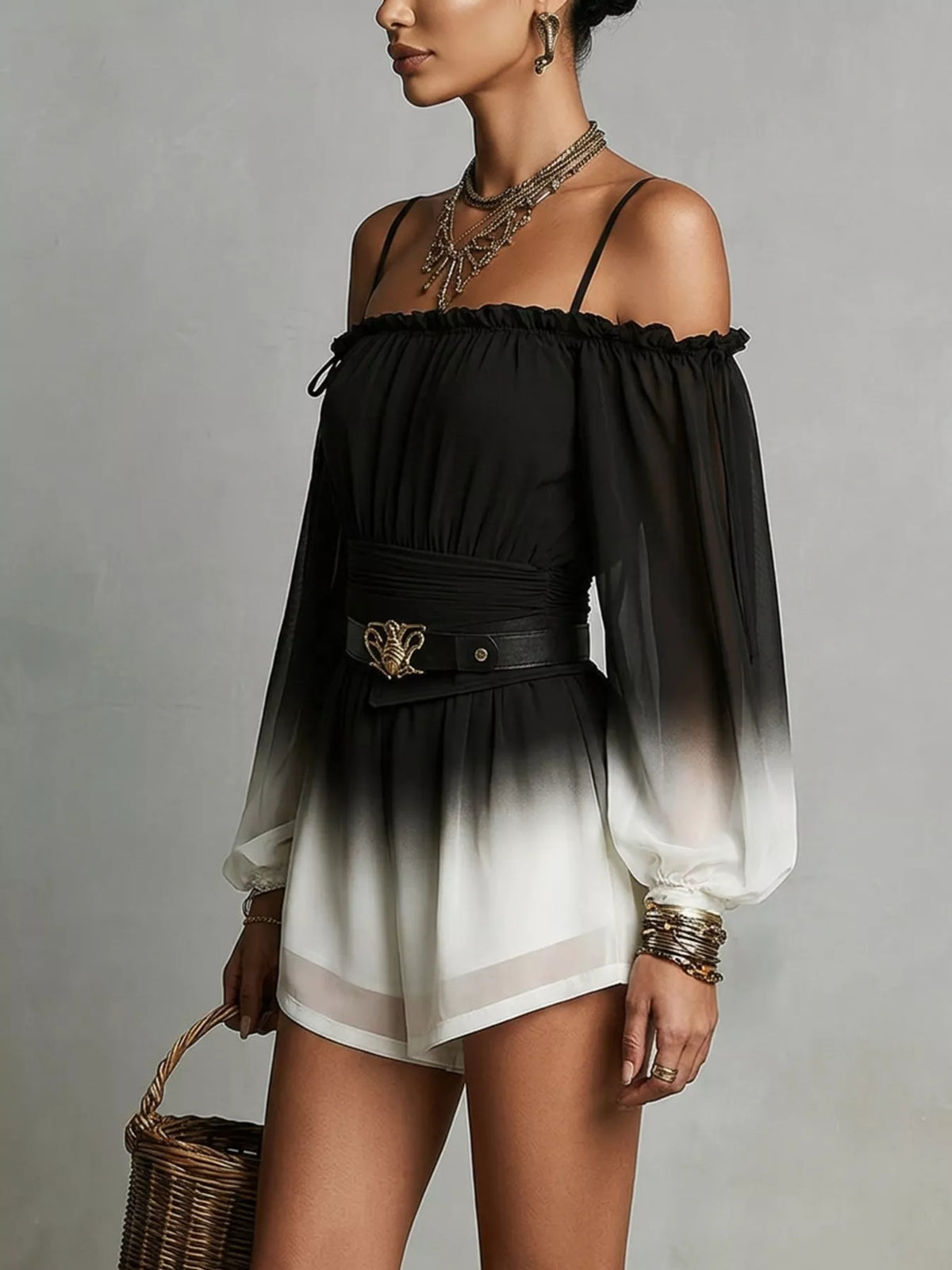 Gradient Spaghetti Strap Romper in Black