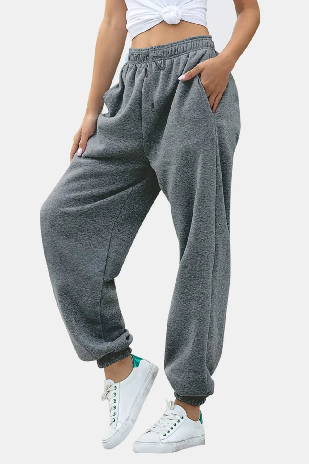 Tie-Waist Joggers with Pockets in Neutral Shades by K&L