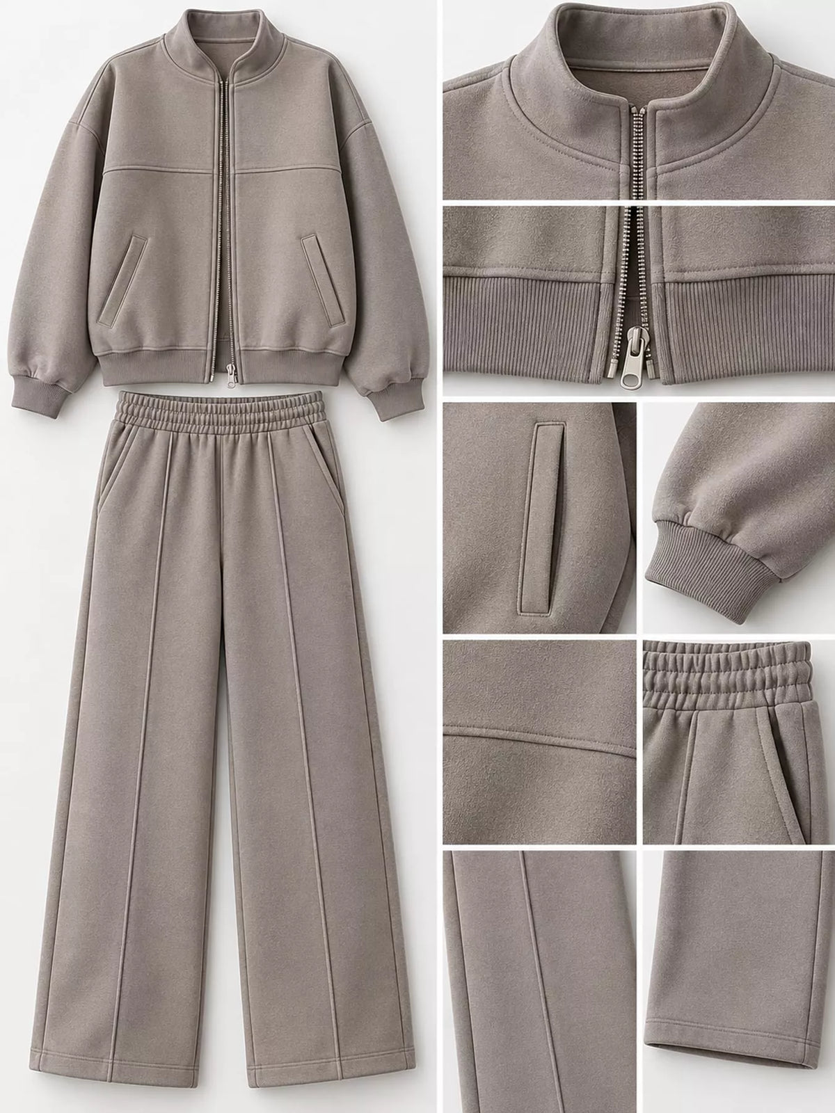 Zip-Up Jacket and Wide-Leg Sweatpants Set