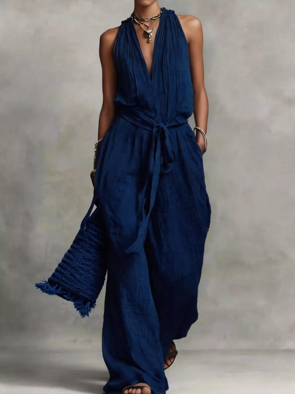 Sleeveless Tie-Waist Wide-Leg Jumpsuit
