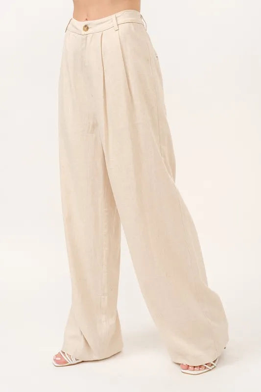 And The Why High-Rise Wide Leg Linen Pants in Oatmeal