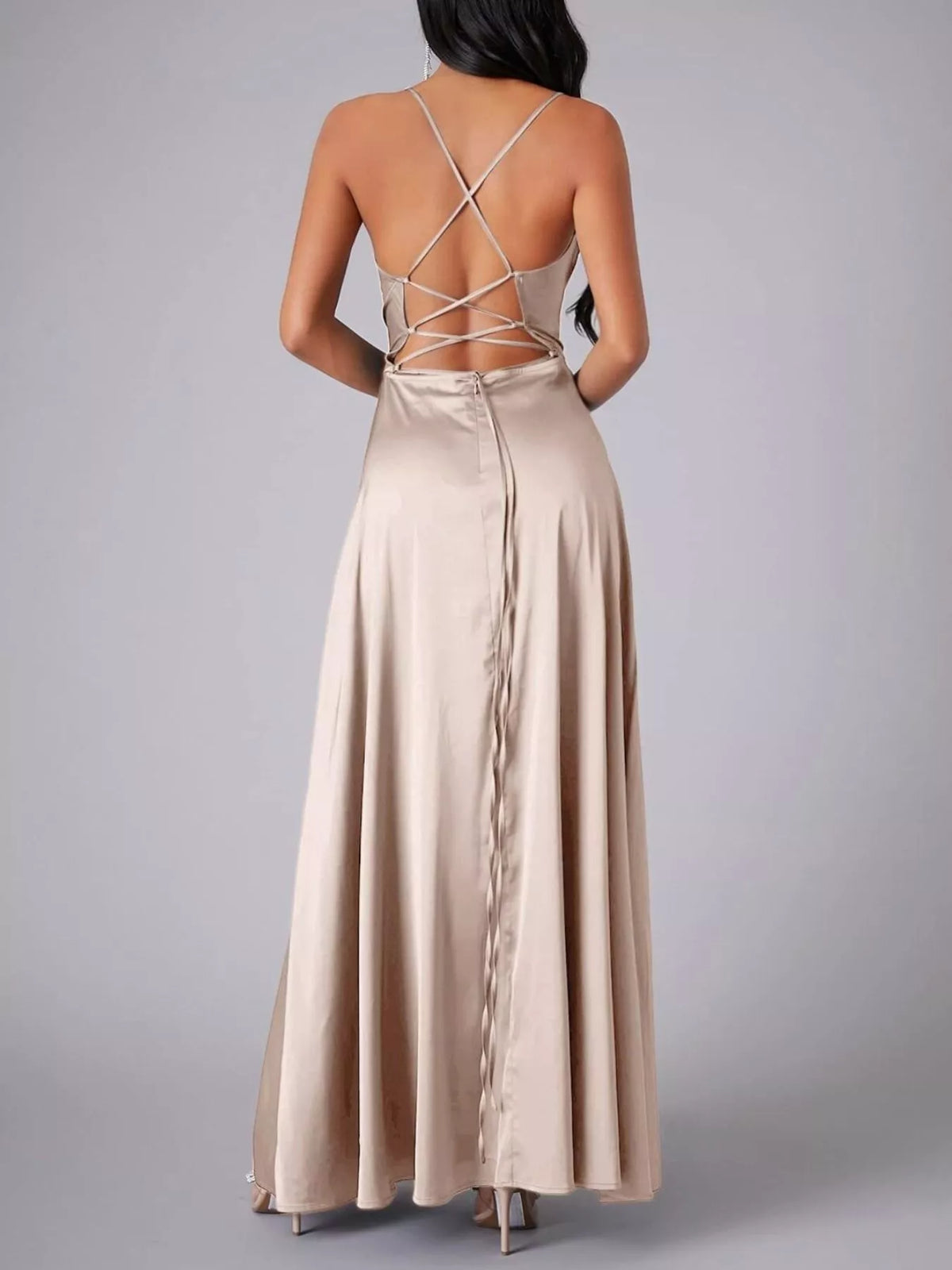 Crisscross Lace-Up Back Maxi Dress by Elegant Elements