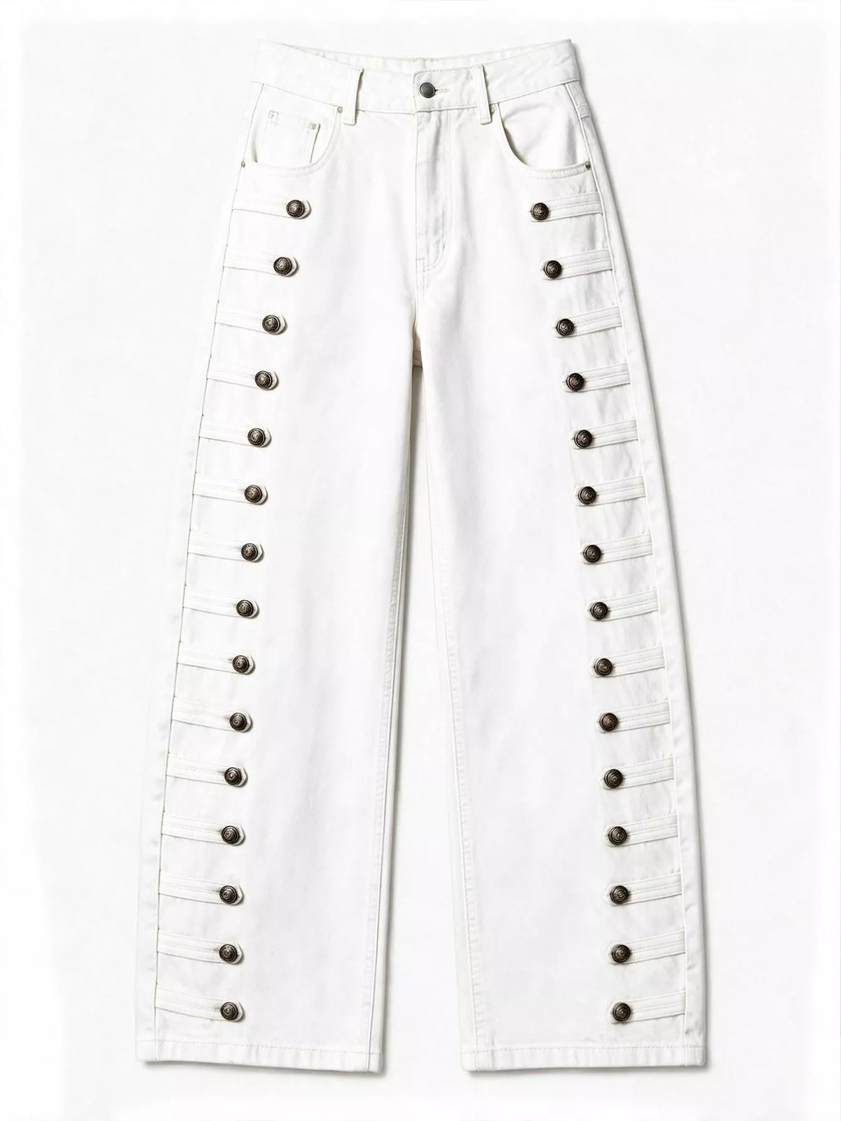 Decorative Button Wide Leg Jeans