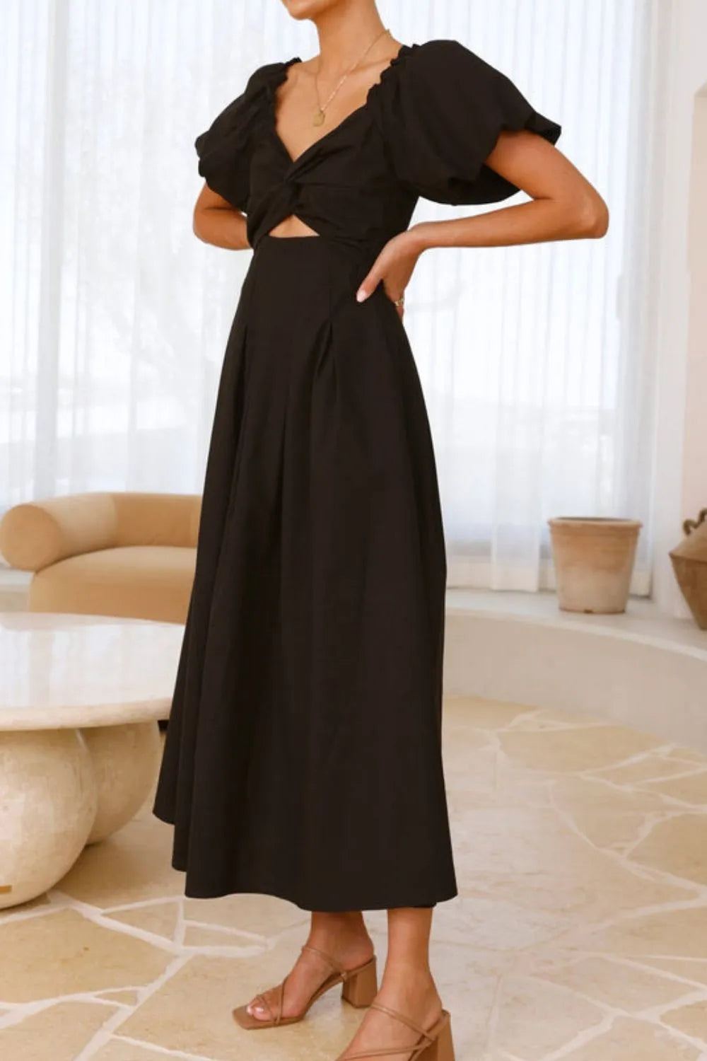 Sweetheart Neck Puff Sleeve Dress